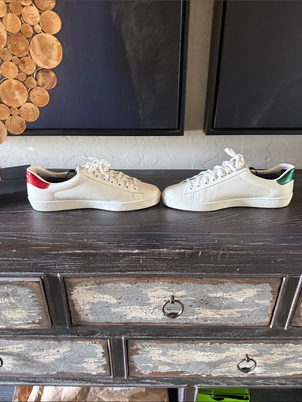 Gucci White Leather Sneakers with Red & Green Side Stripes